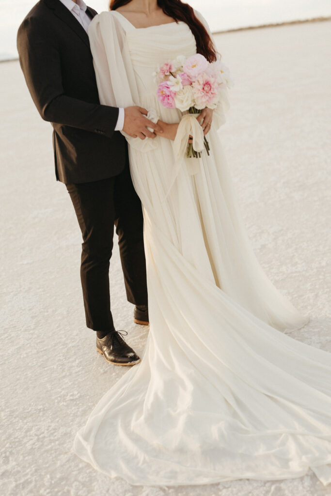 Wedding photography at Bonneville Salt Flats in Utah.