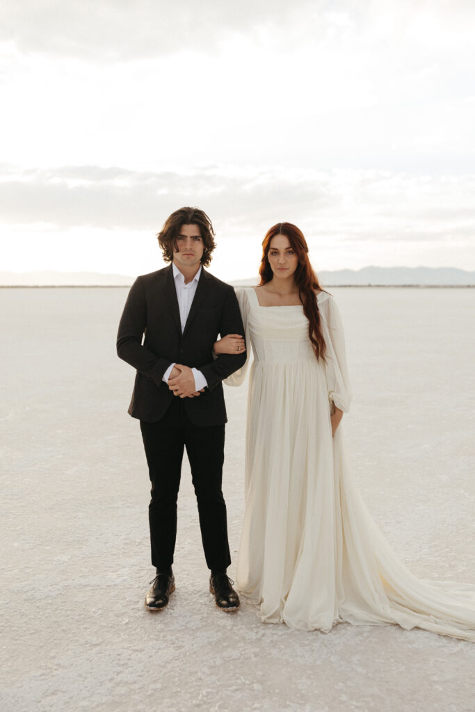 Editorial wedding photography at Bonneville Salt Flats in Utah.