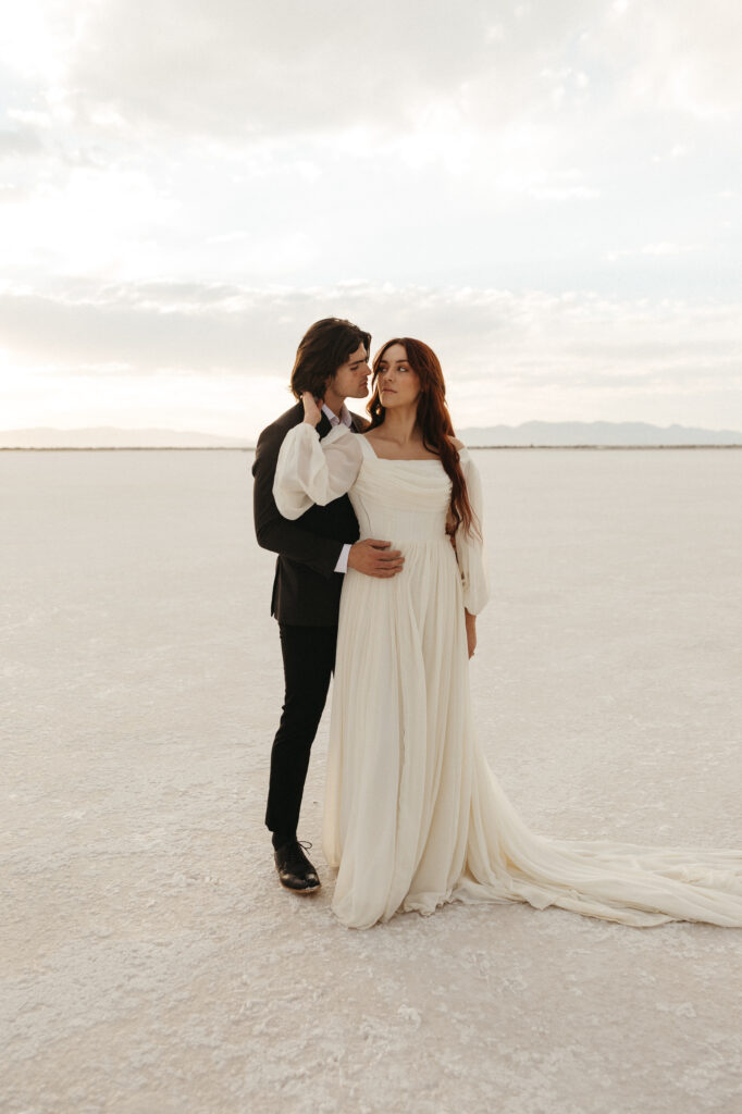 Editorial wedding photography at Bonneville Salt Flats in Utah.