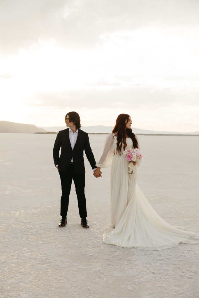 Elopement at Bonneville Salt Flats in Utah.