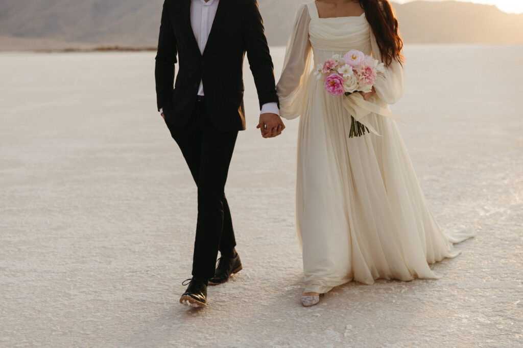 Editorial wedding photography at Bonneville Salt Flats in Utah.