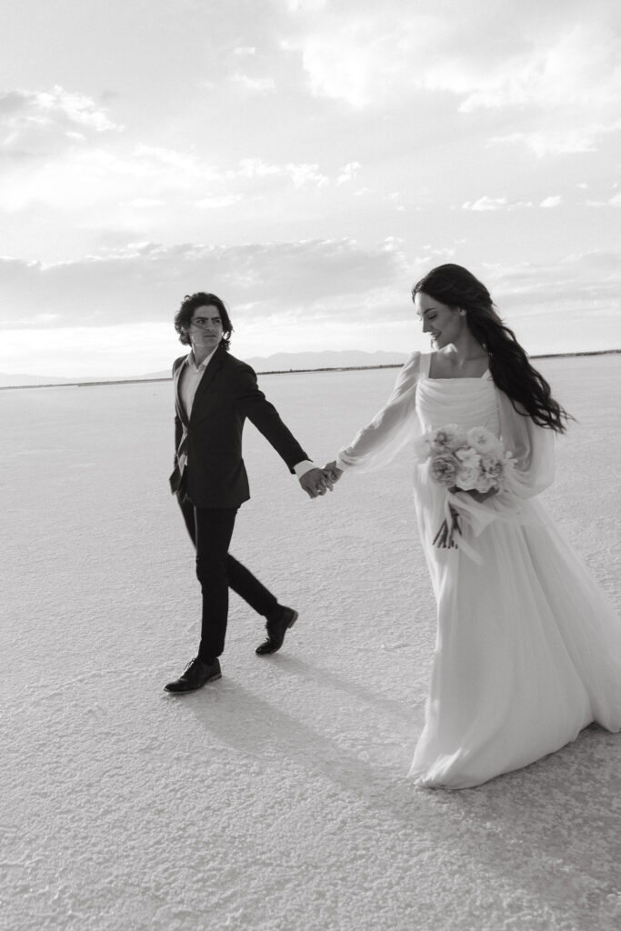 Editorial wedding photography at Bonneville Salt Flats in Utah.