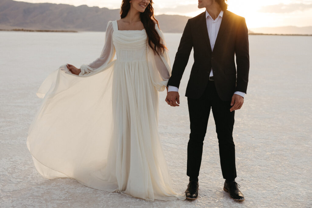 Editorial bride and groom wedding photography at Bonneville Salt Flats in Utah.