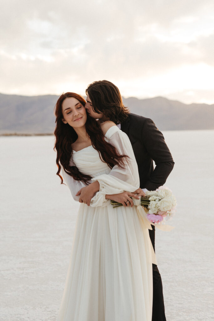 Editorial bride and groom wedding photography at Bonneville Salt Flats in Utah.