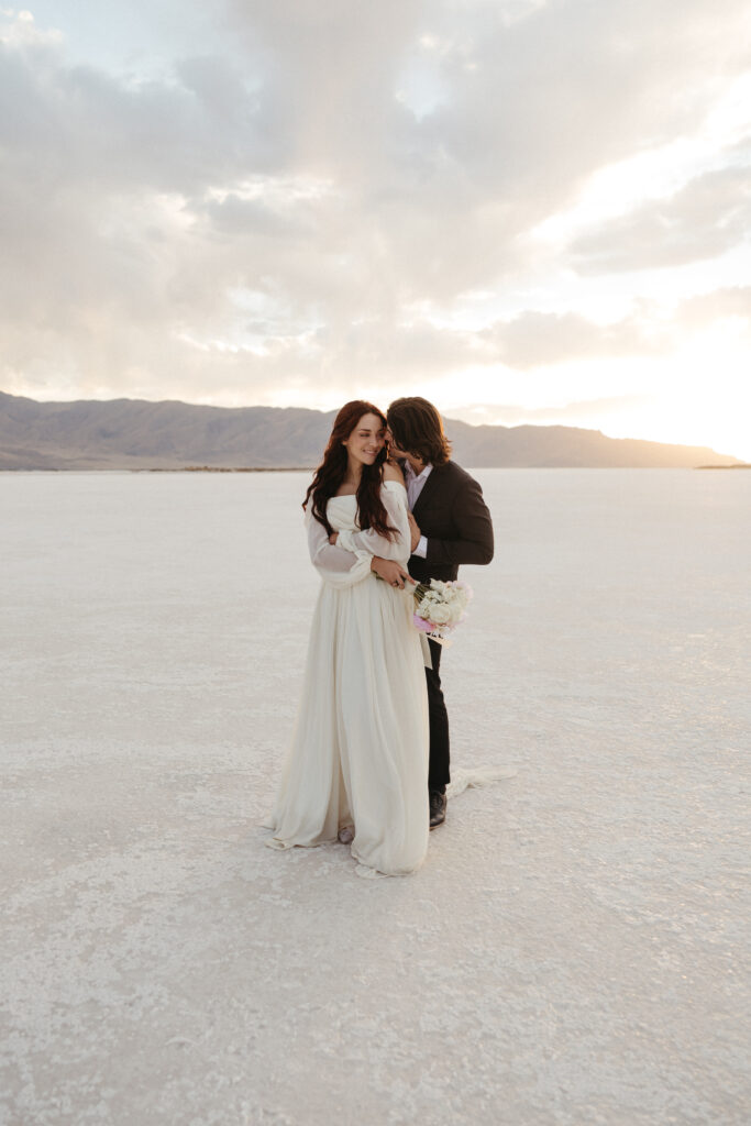 Editorial bride and groom wedding photography at Bonneville Salt Flats in Utah.