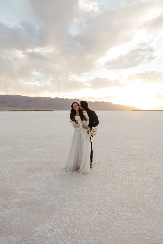 Editorial bride and groom wedding photography at Bonneville Salt Flats in Utah.