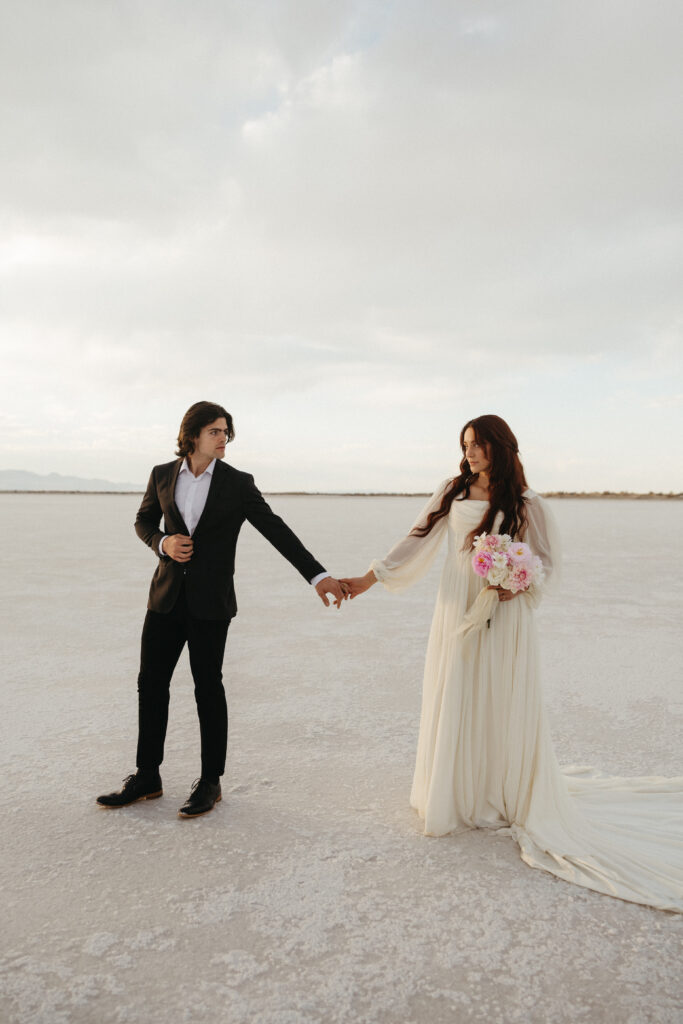 Elopement at Bonneville Salt Flats with Utah wedding photographer.